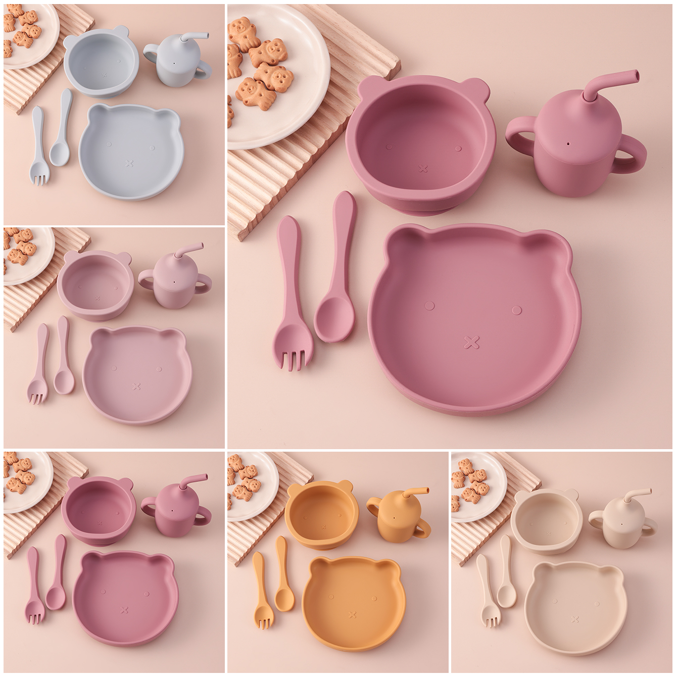 Baby Food Dinner - Color Kids 5PCS Silicone Feeding Set