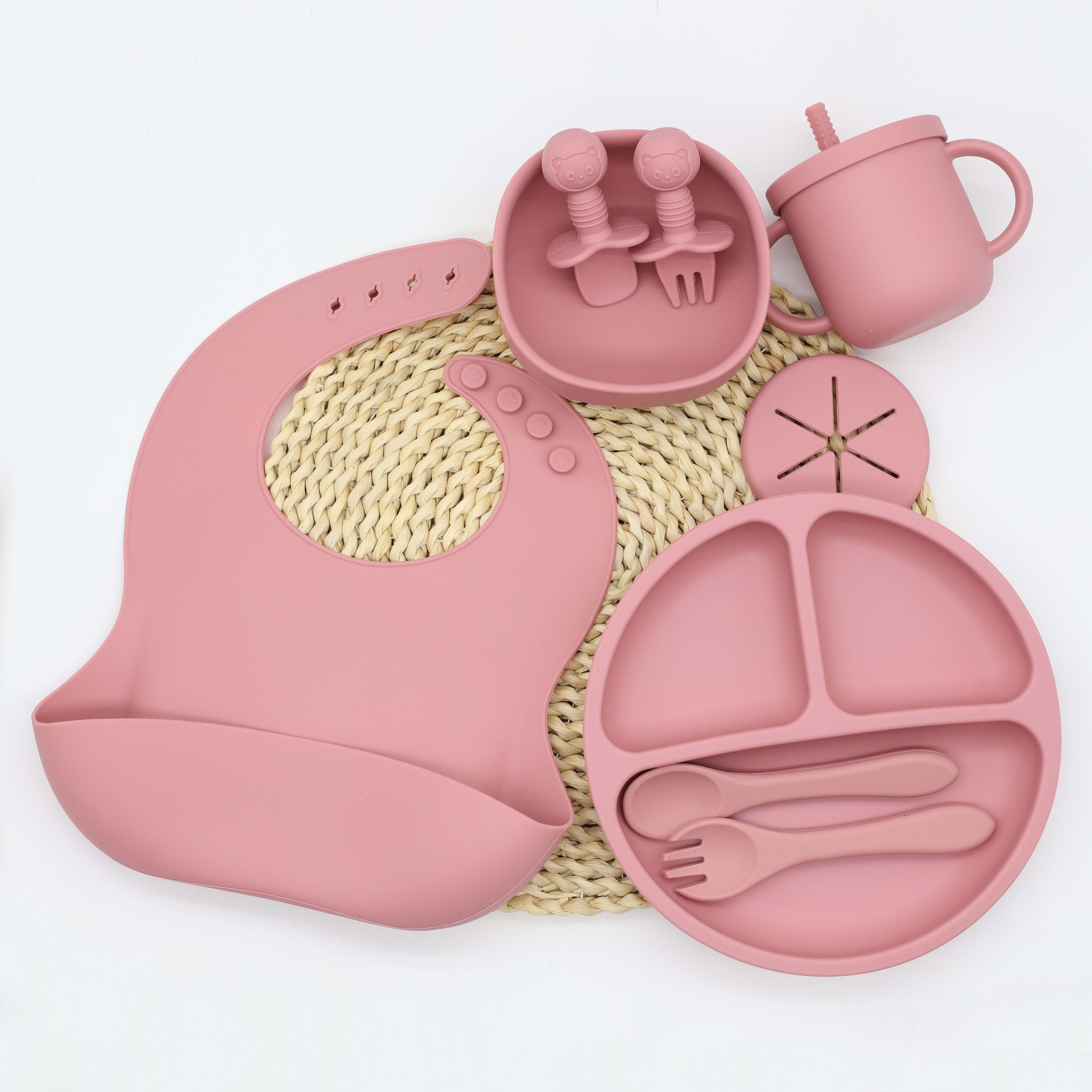 Snack Cup Toddler - 9pcs baby silicone tableware set, bib,