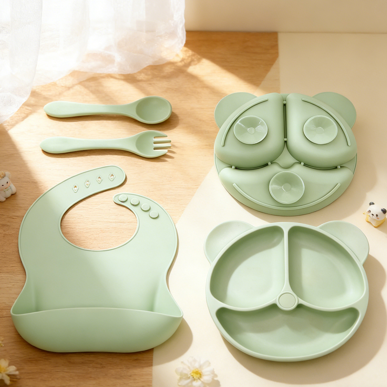 Baby Food Dinner - 4PCS Baby Feeding Set with Bib